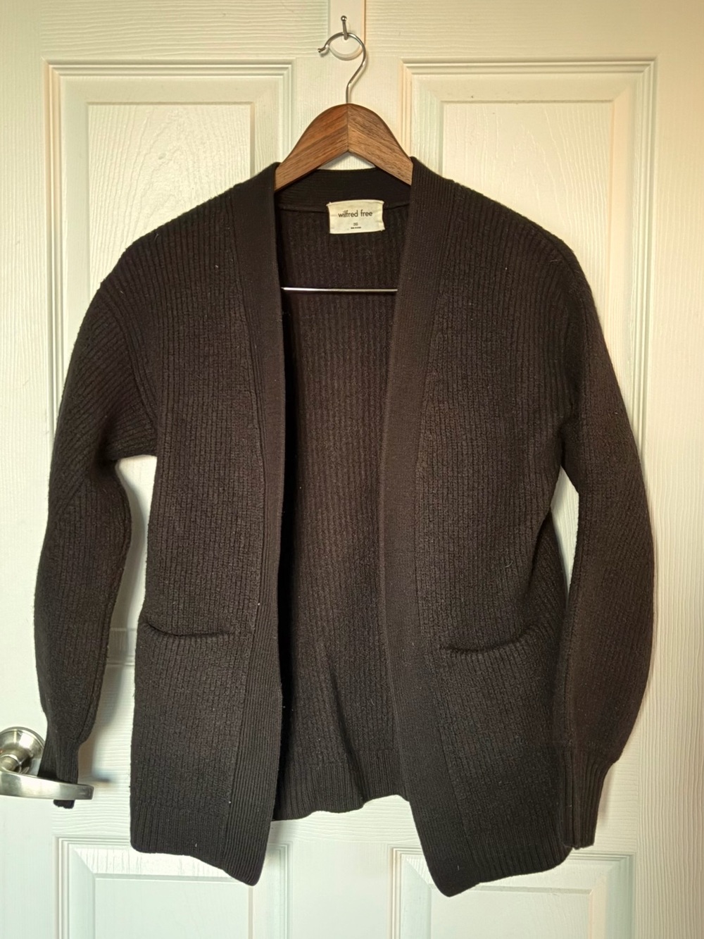 Wilfred Free Open-Front Ribbed Cardigan Sweater - black